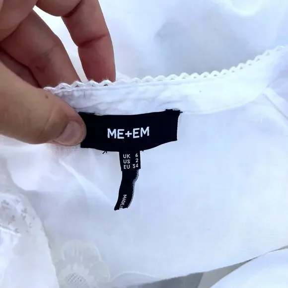 ME+EM White Broderie Eyelet Lace Embroidered Blouse Cotton Voile 2 XS Cottage - Picture 6 of 13